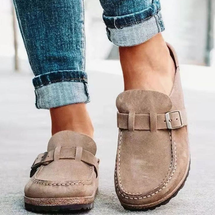 Women's Orthopedic Slip-On Suede Buckle Strap Clogs - Khaki