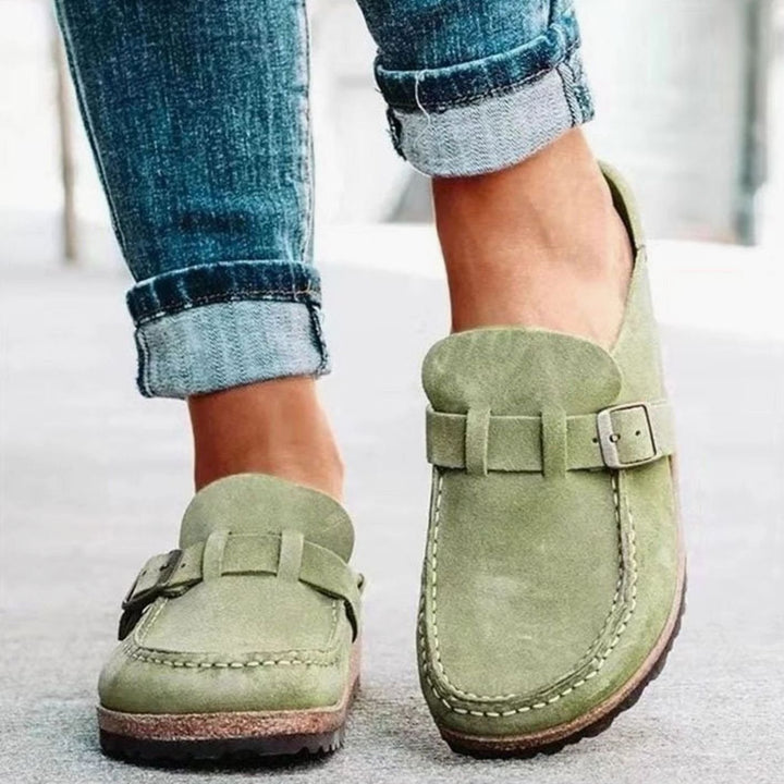 Women's Orthopedic Slip-On Suede Buckle Strap Clogs - Green
