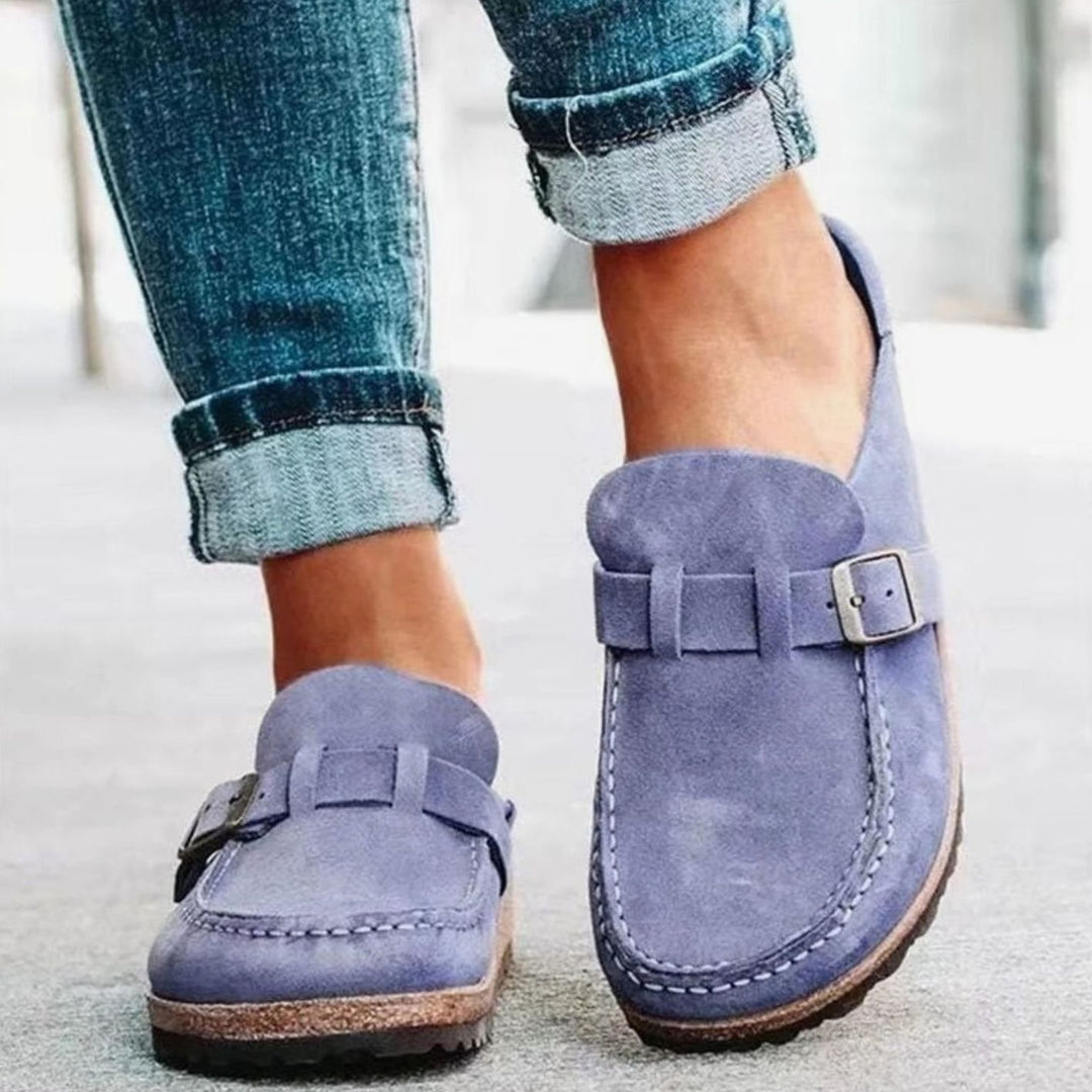 Women's Orthopedic Slip-On Suede Buckle Strap Clogs - Purple