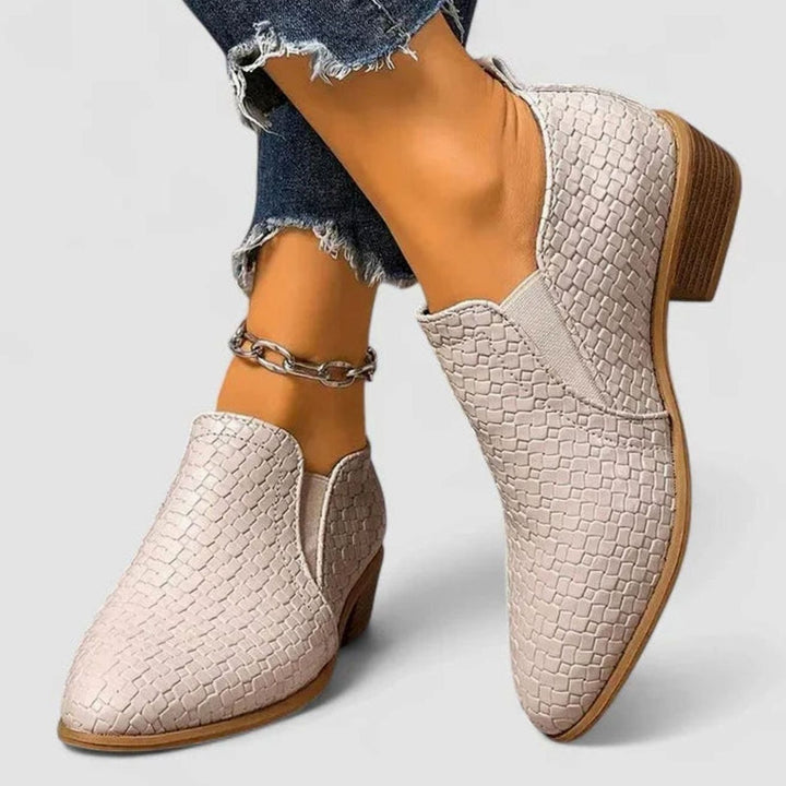 Women's Orthopedic Slip-On Woven-Embossed Low-Heel Ankle Boots - Beige