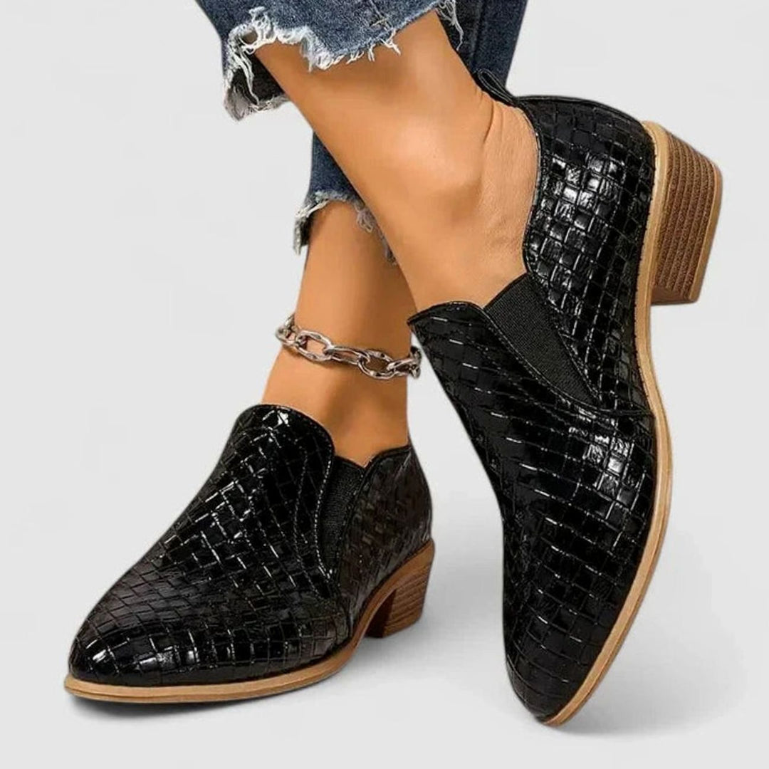 Women's Orthopedic Slip-On Woven-Embossed Low-Heel Ankle Boots - Black