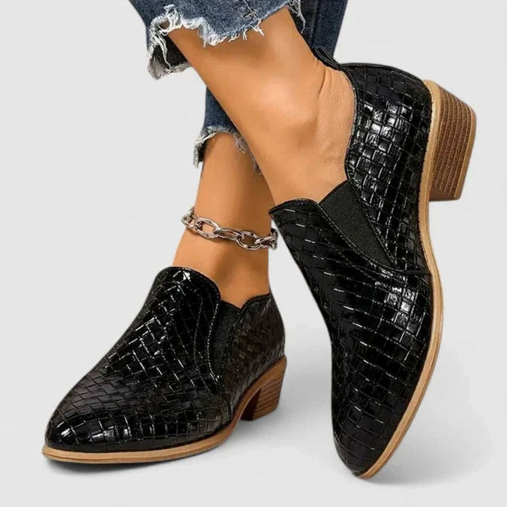Women's Orthopedic Slip-On Woven-Embossed Low-Heel Ankle Boots - Black