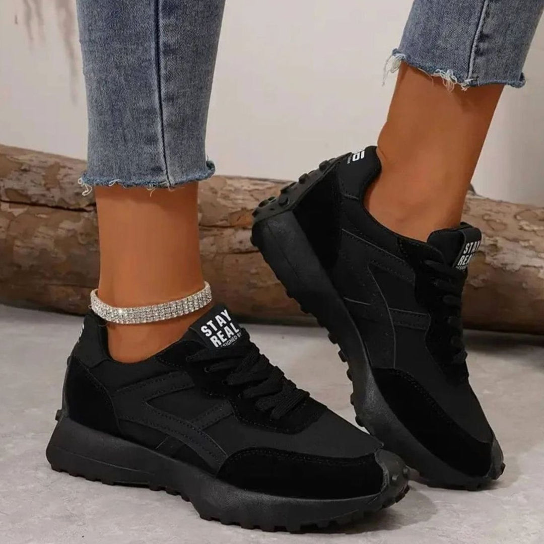 Women's Orthopedic Sneakers Lace-Up Platform Trainers - Black