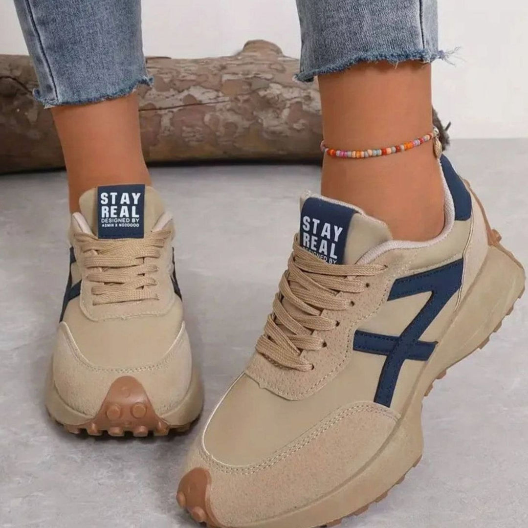 Women's Orthopedic Sneakers Lace-Up Platform Trainers - Beige
