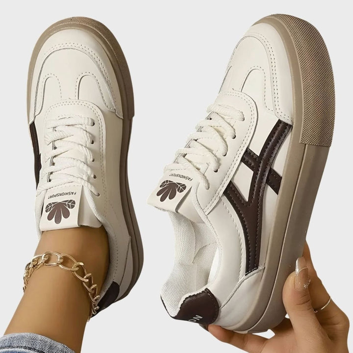 Women's Orthopedic Sneakers Wide-Heel Lace-Up Low-Top Court Shoes - Brown