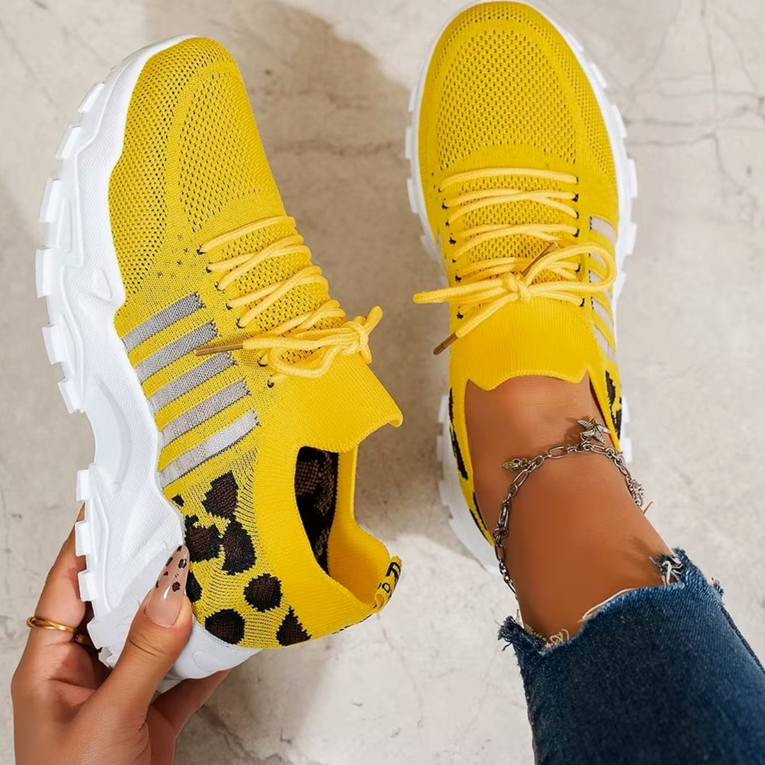 Women's Orthopedic Sneakers Wide Toe Box Arch Support Lace-Up - Yellow