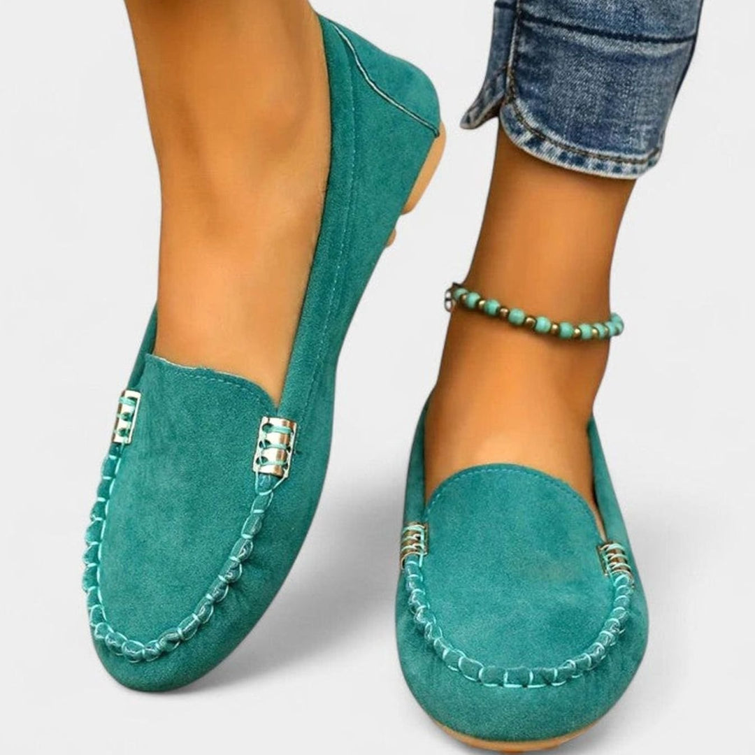 Women's Orthopedic Suede Slip-On Loafers Metal Accent Flat