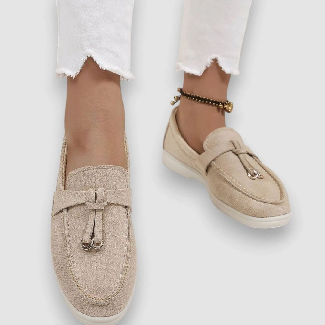 Women's Orthopedic Suede Tassel Slip-On Loafers - Beige