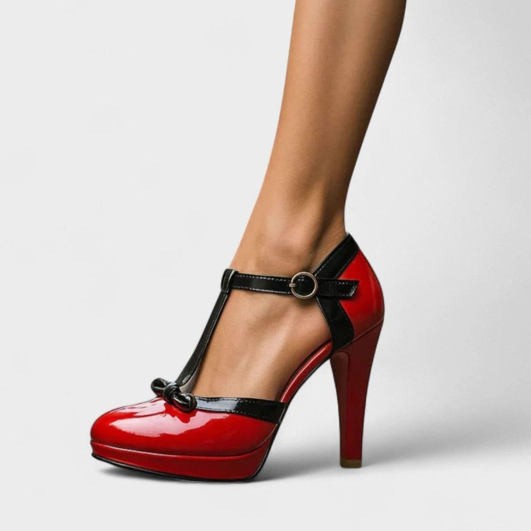 Women's Orthopedic T-Strap Platform Stiletto Heels Bow Detail