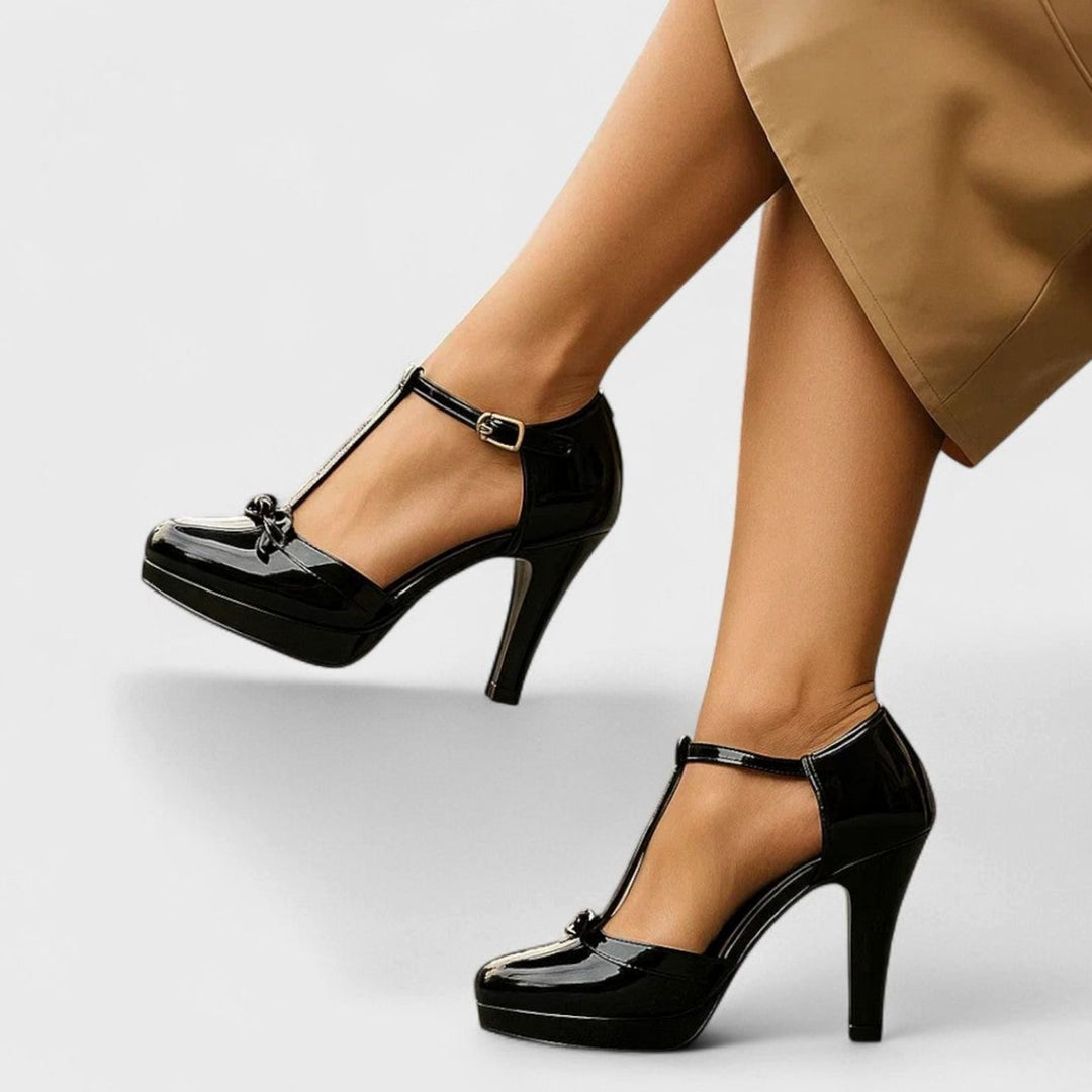 Women's Orthopedic T-Strap Platform Stiletto Heels Bow Detail