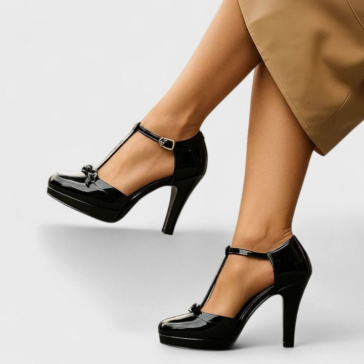 Women's Orthopedic T-Strap Platform Stiletto Heels Bow Detail