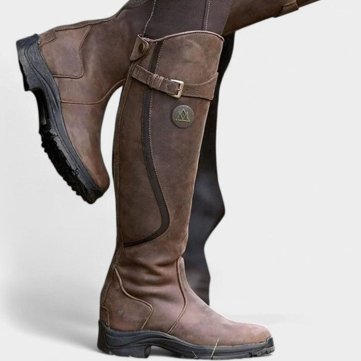 Women's Orthopedic Tall Buckle Riding Boots - Dark Brown