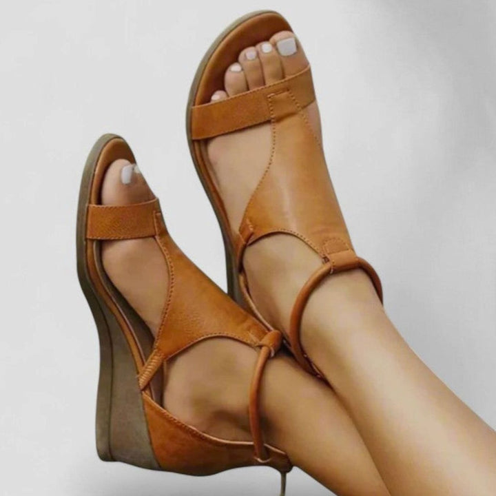 Women's Orthopedic Wedge Ankle-Strap Open-Toe Sandals - Brown