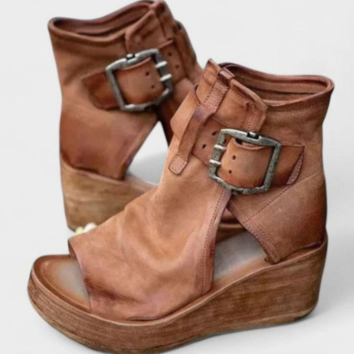 Women's Orthopedic Wedge Sandals Triple Arch Support Buckle Platform - Brown