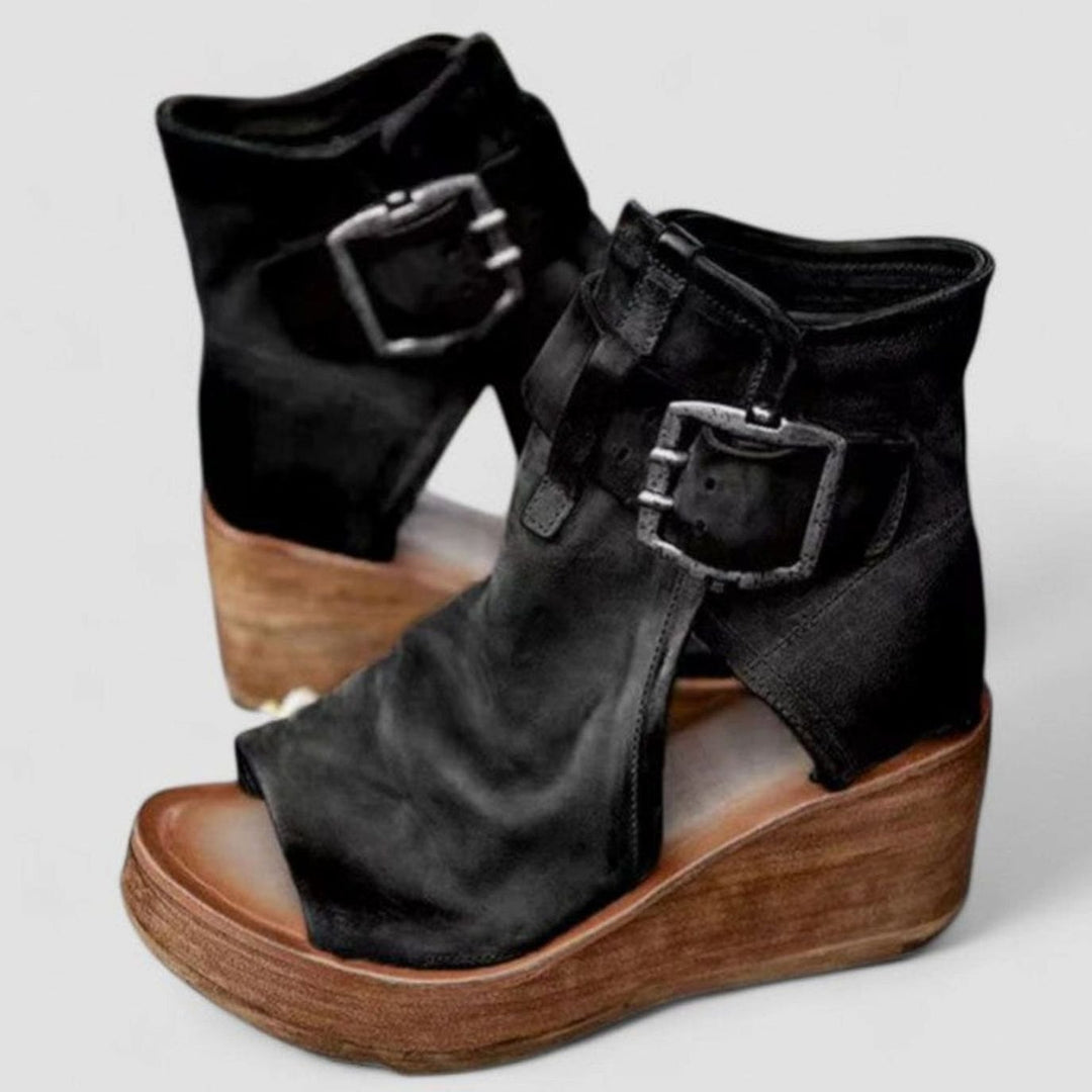 Women's Orthopedic Wedge Sandals Triple Arch Support Buckle Platform - Black