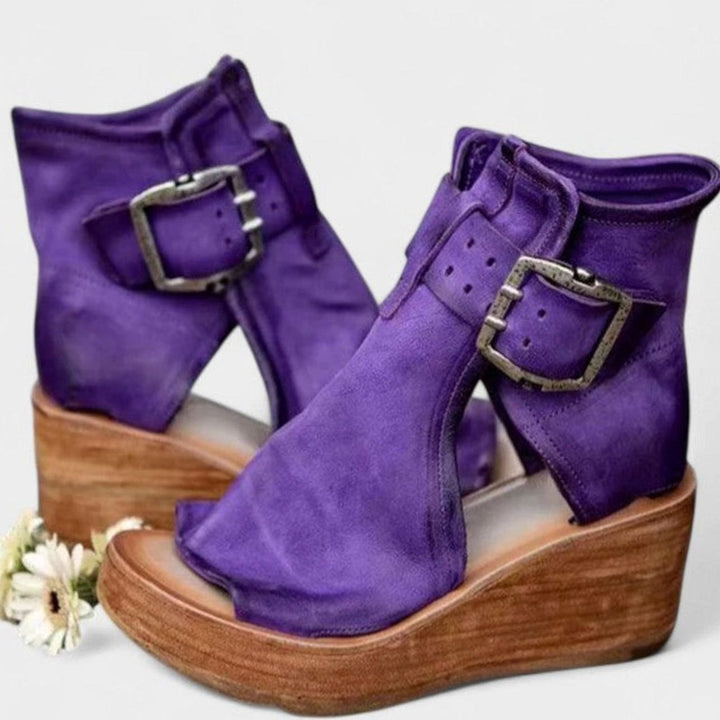 Women's Orthopedic Wedge Sandals Triple Arch Support Buckle Platform - Purple