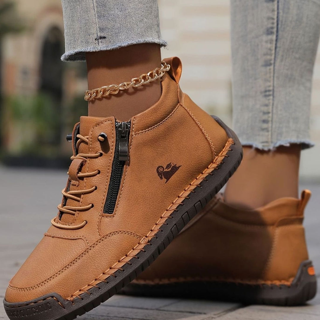 Women's Orthopedic Wide Toe Box Lace-Up Ankle Boots Non-Slip - Olive Brown