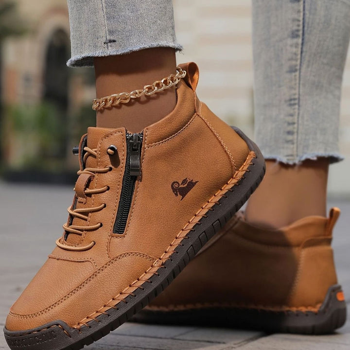 Women's Orthopedic Wide Toe Box Lace-Up Ankle Boots Non-Slip - Olive Brown
