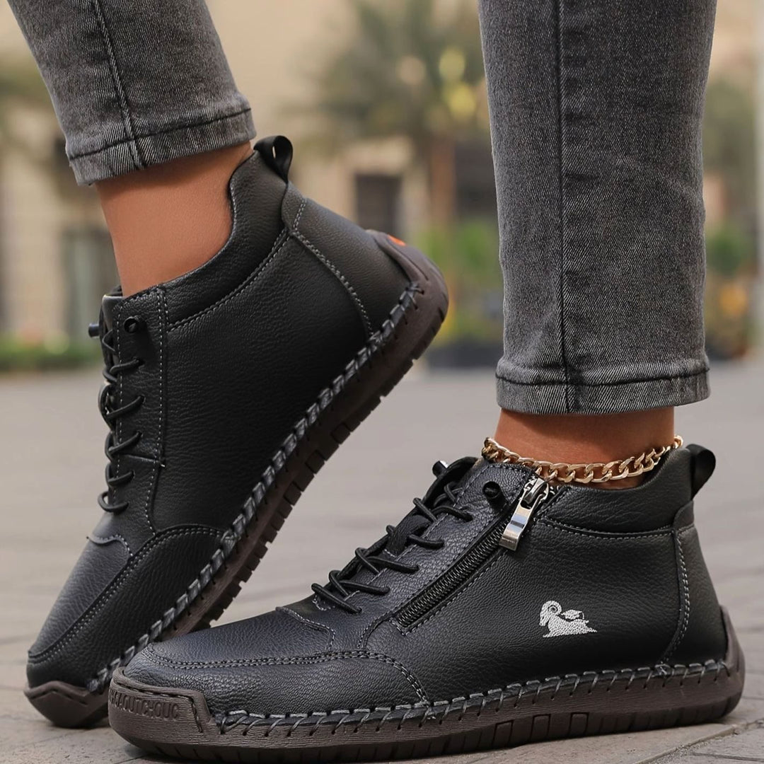 Women's Orthopedic Wide Toe Box Lace-Up Ankle Boots Non-Slip - Black