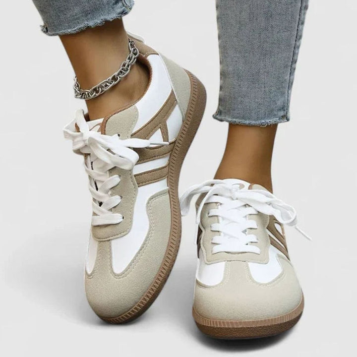 Women's Orthopedic Wide-Toe-Box Lace-Up Retro Sneakers - Khaki & White