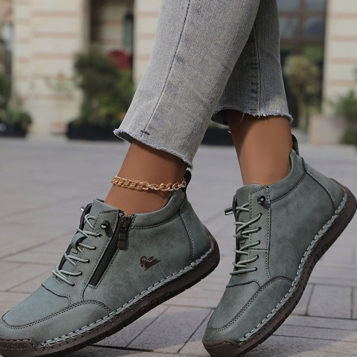 Women's Orthopedic Wide-Toe-Box Lace-Up Side-Zip Ankle Boots
