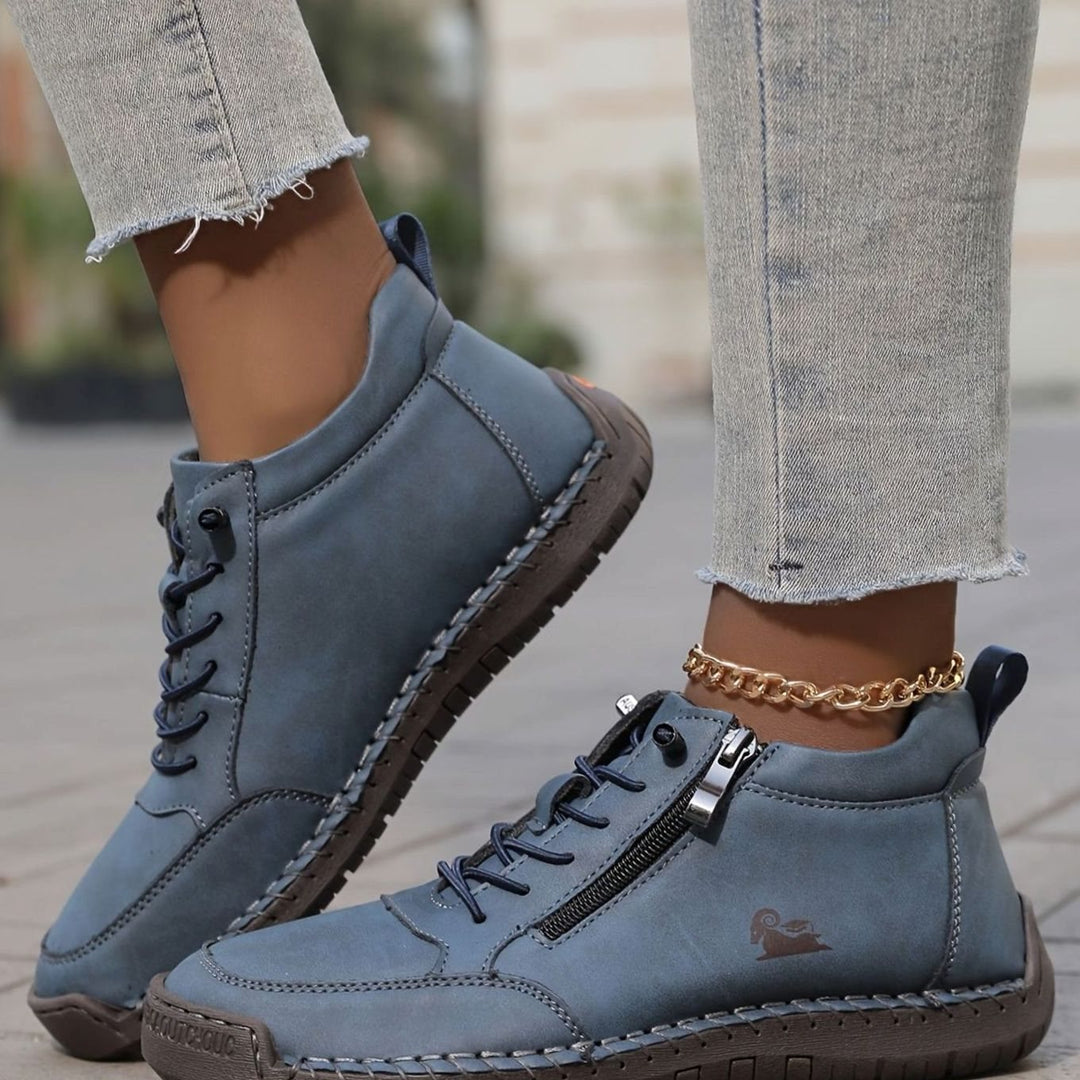 Women's Orthopedic Wide-Toe-Box Lace-Up Side-Zip Ankle Boots - Blue
