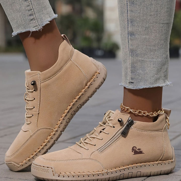 Women's Orthopedic Wide-Toe-Box Lace-Up Side-Zip Ankle Boots - Khaki