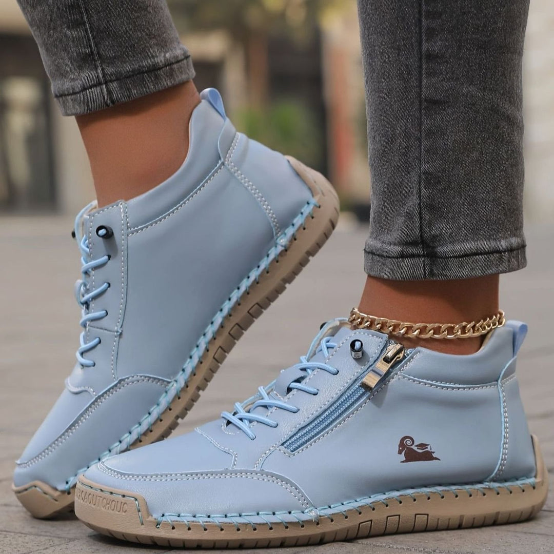 Women's Orthopedic Wide-Toe-Box Lace-Up Side-Zip Ankle Boots - Light Blue
