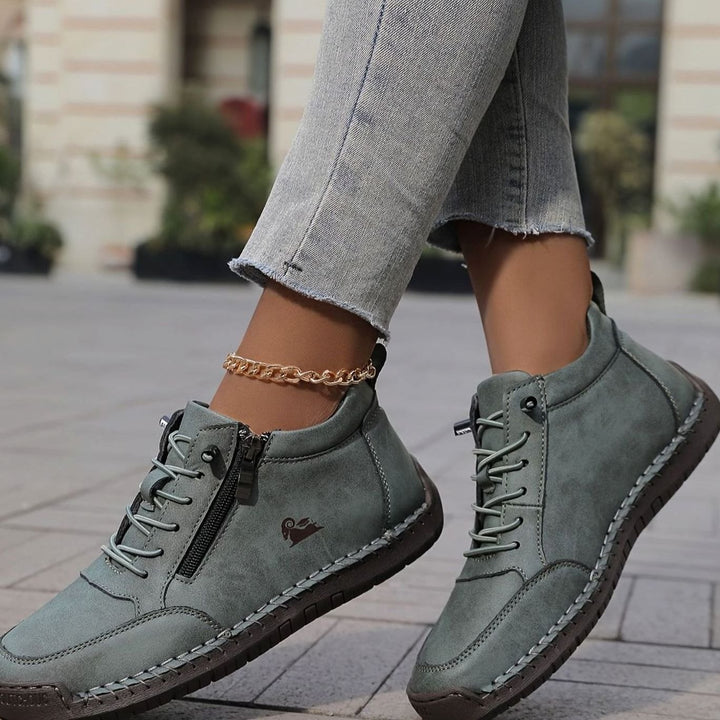 Women's Orthopedic Wide-Toe-Box Lace-Up Side-Zip Ankle Boots - Green
