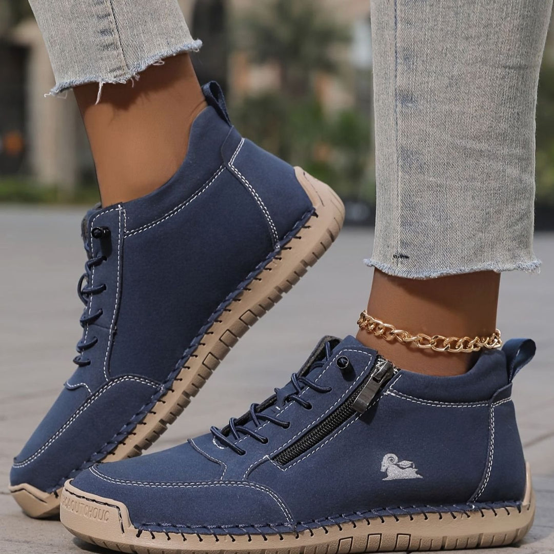 Women's Orthopedic Wide-Toe-Box Lace-Up Side-Zip Ankle Boots - Navy Blue