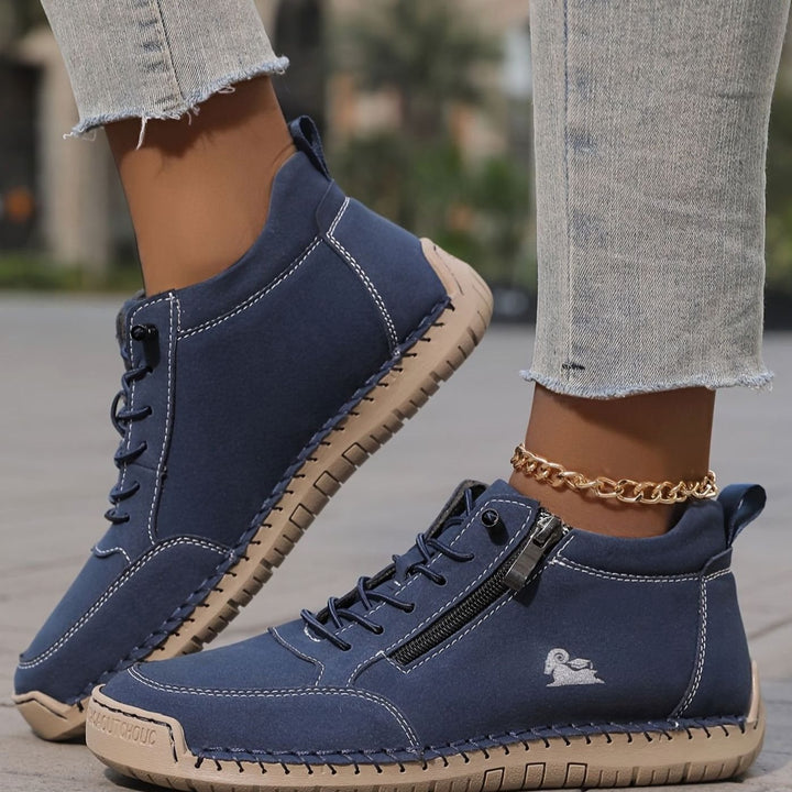 Women's Orthopedic Wide-Toe-Box Lace-Up Side-Zip Ankle Boots - Navy Blue