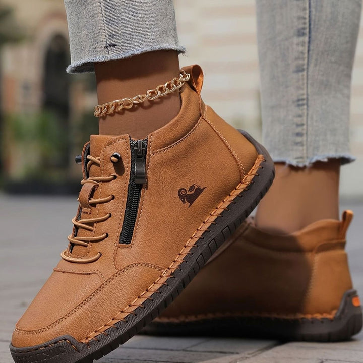 Women's Orthopedic Wide-Toe-Box Lace-Up Side-Zip Ankle Boots - Brown