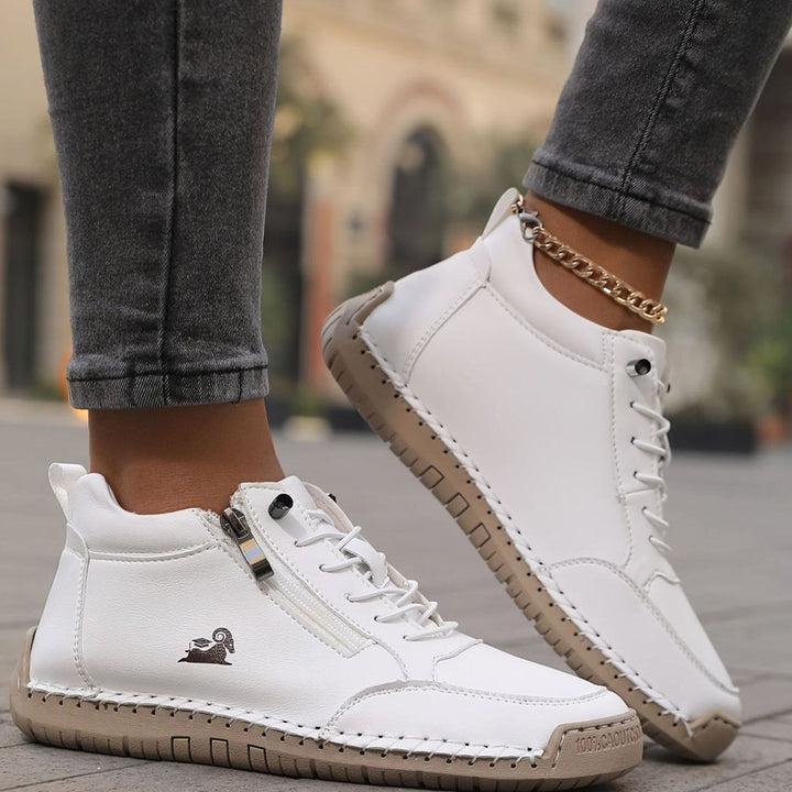 Women's Orthopedic Wide-Toe-Box Lace-Up Side-Zip Ankle Boots - White