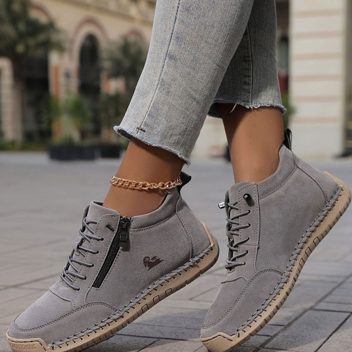 Women's Orthopedic Wide-Toe-Box Lace-Up Side-Zip Ankle Boots - Gray