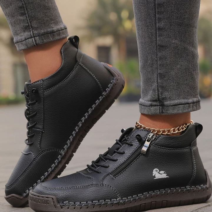 Women's Orthopedic Wide-Toe-Box Lace-Up Side-Zip Ankle Boots - Black