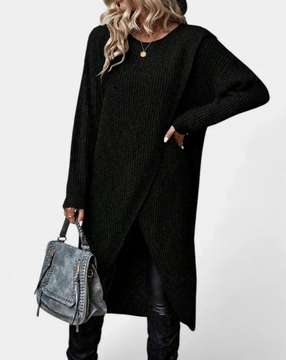 Women's Oversized Long-Sleeve Tulip-Hem Knit Sweater Dress