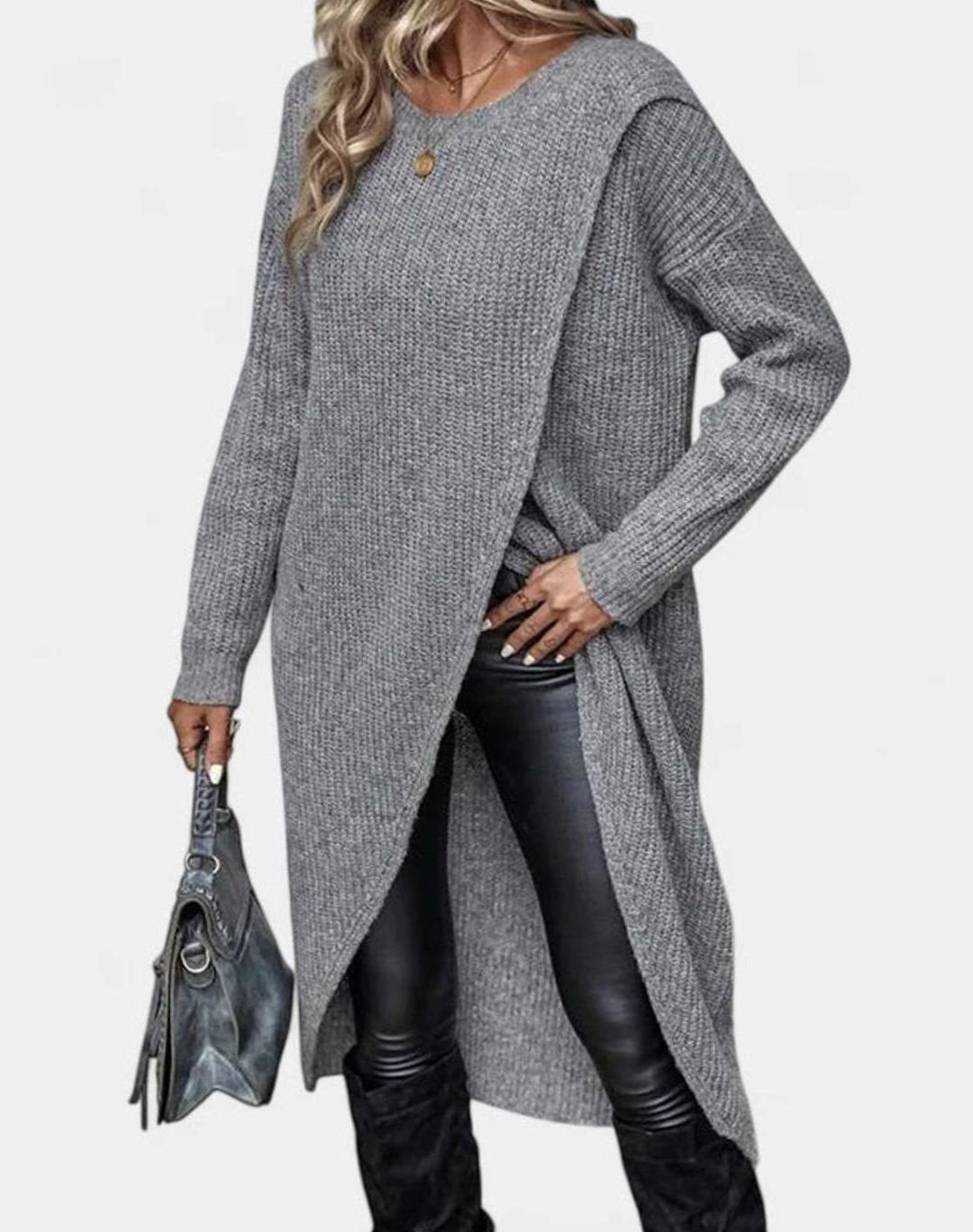 Women's Oversized Long-Sleeve Tulip-Hem Knit Sweater Dress