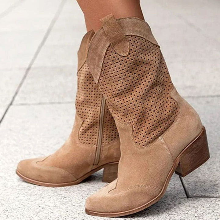 Women's Perforated Side-Zip Block Heel Western Boots