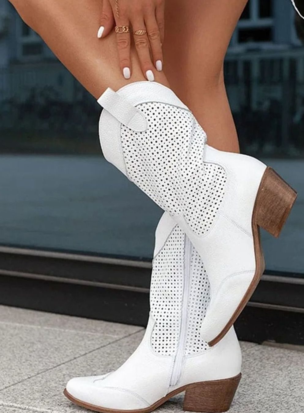 Women's Perforated Side-Zip Block Heel Western Boots