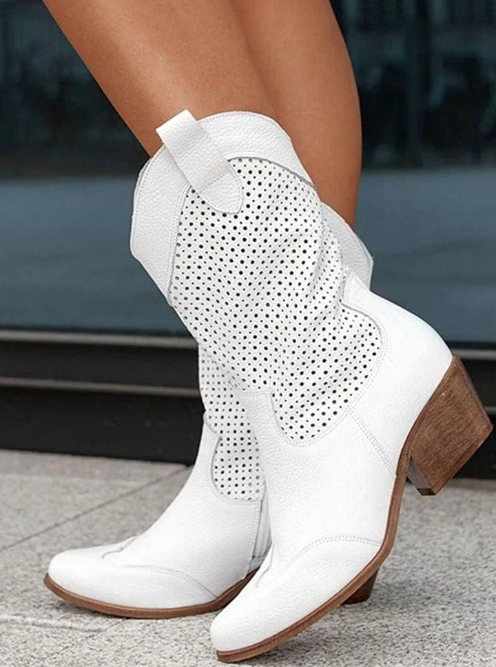 Women's Perforated Side-Zip Block Heel Western Boots
