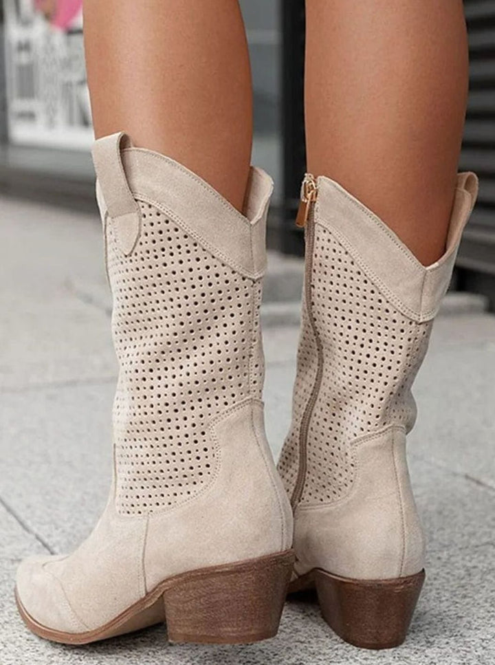 Women's Perforated Side-Zip Block Heel Western Boots