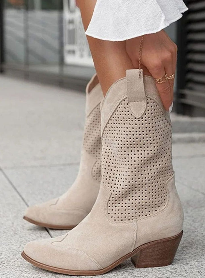 Women's Perforated Side-Zip Block Heel Western Boots