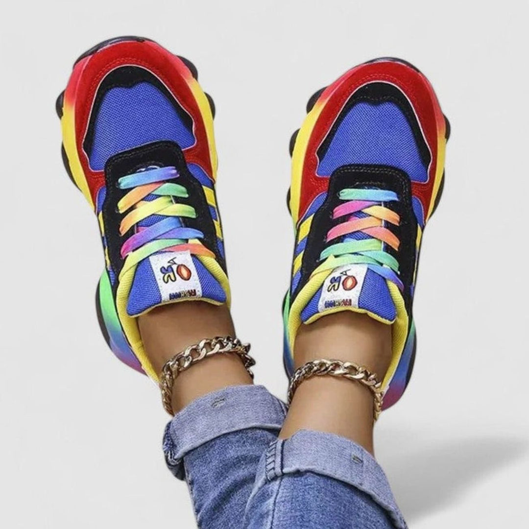 Women's Rainbow Colorblock Chunky Lace-Up Orthopedic Sneakers