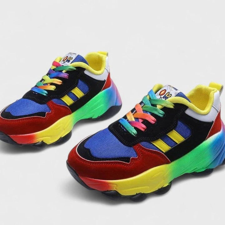 Women's Rainbow Colorblock Chunky Lace-Up Orthopedic Sneakers