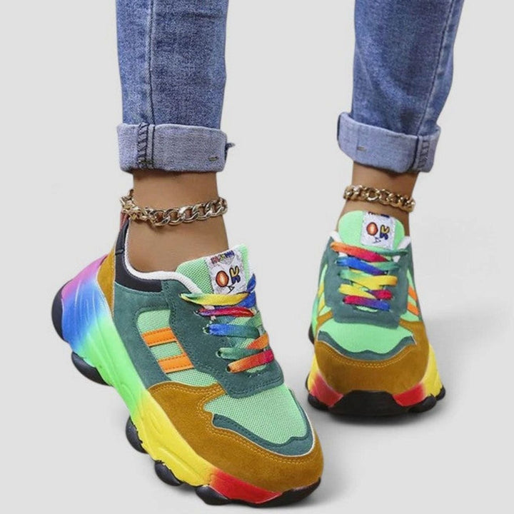 Women's Rainbow Colorblock Chunky Lace-Up Orthopedic Sneakers