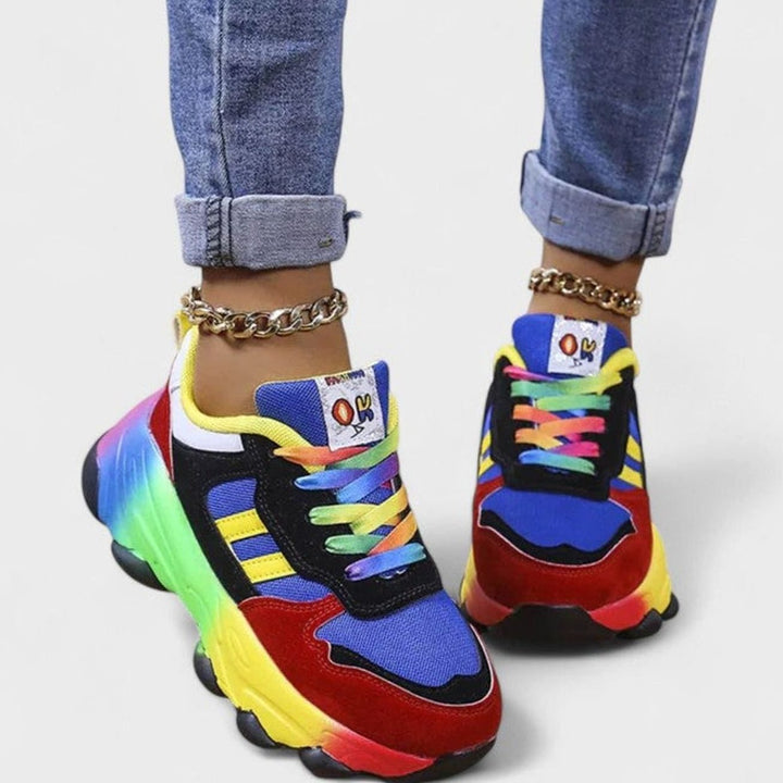 Women's Rainbow Colorblock Chunky Lace-Up Orthopedic Sneakers