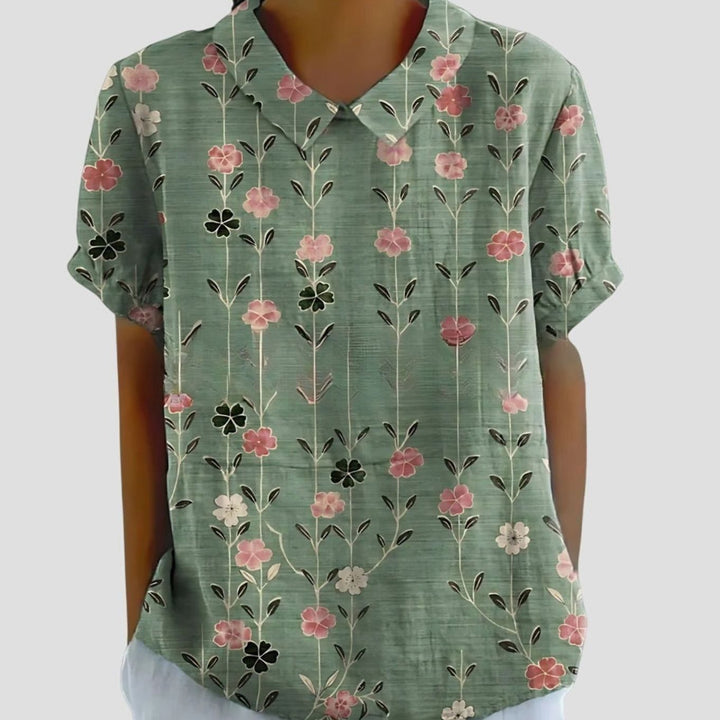 Women's Relaxed-Fit Floral Print Short-Sleeve Blouse - Green Floral Print