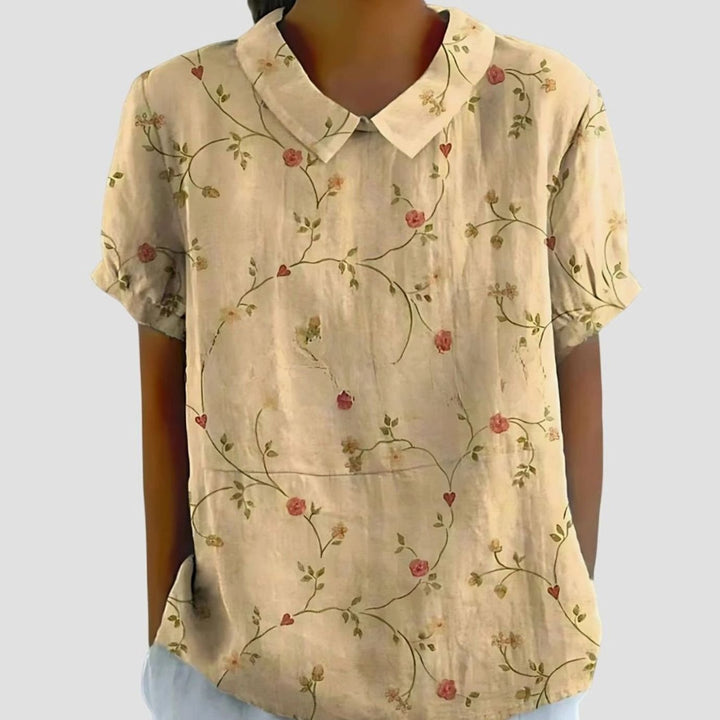 Women's Relaxed-Fit Floral Print Short-Sleeve Blouse - Old Yellow