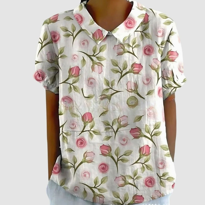 Women's Relaxed-Fit Floral Print Short-Sleeve Blouse