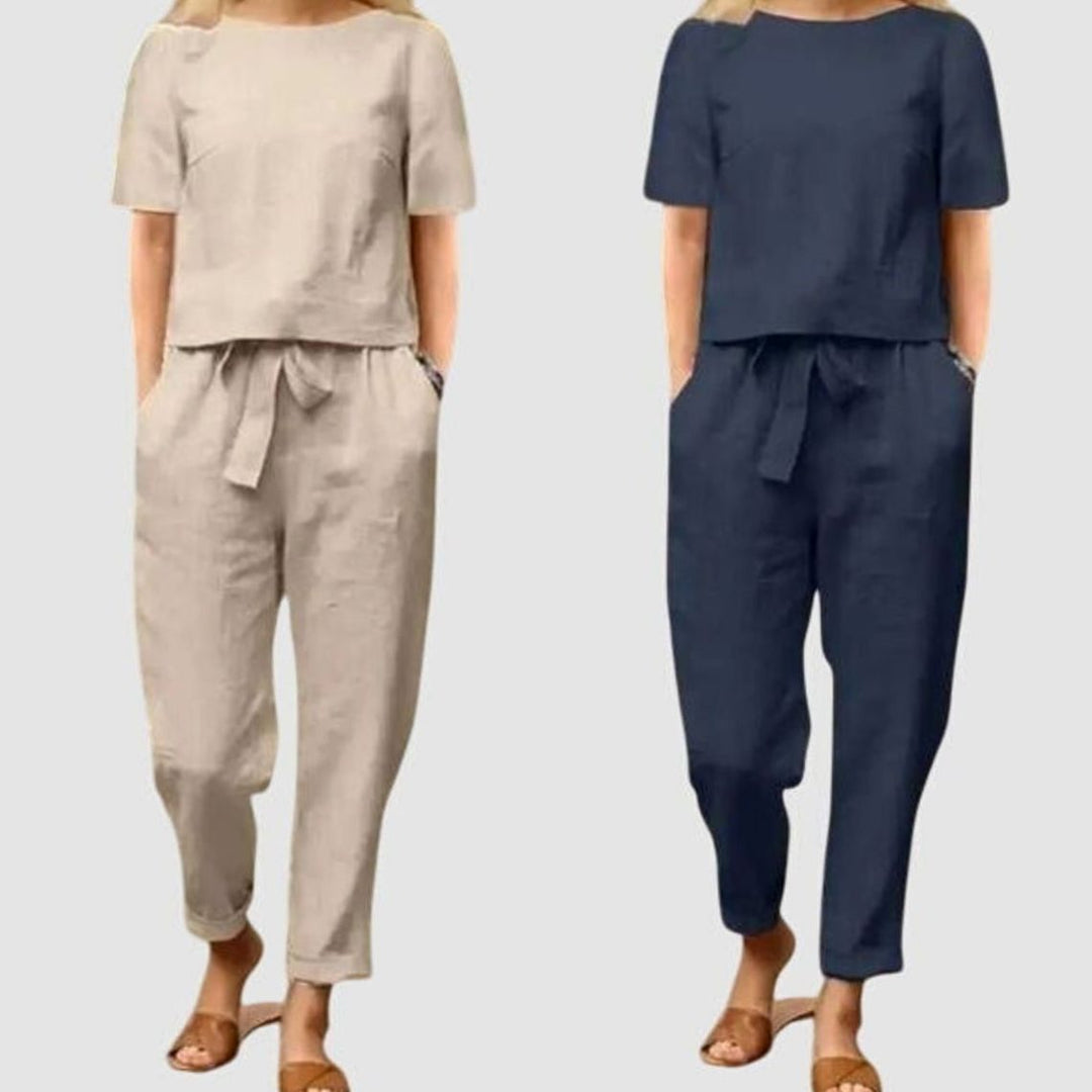 Women's Relaxed-Fit Short-Sleeve Drawstring Summer Co-Ord Set